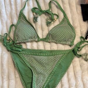 Lucky brand Green Crochet Bikini Set